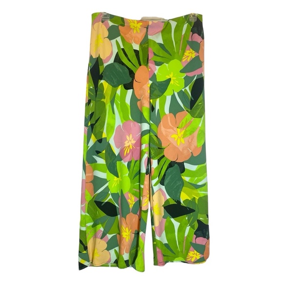 ELIANE ROSE size Large TROPICAL colorful Hi rise Floral 70's style pull-on pants - Picture 1 of 6